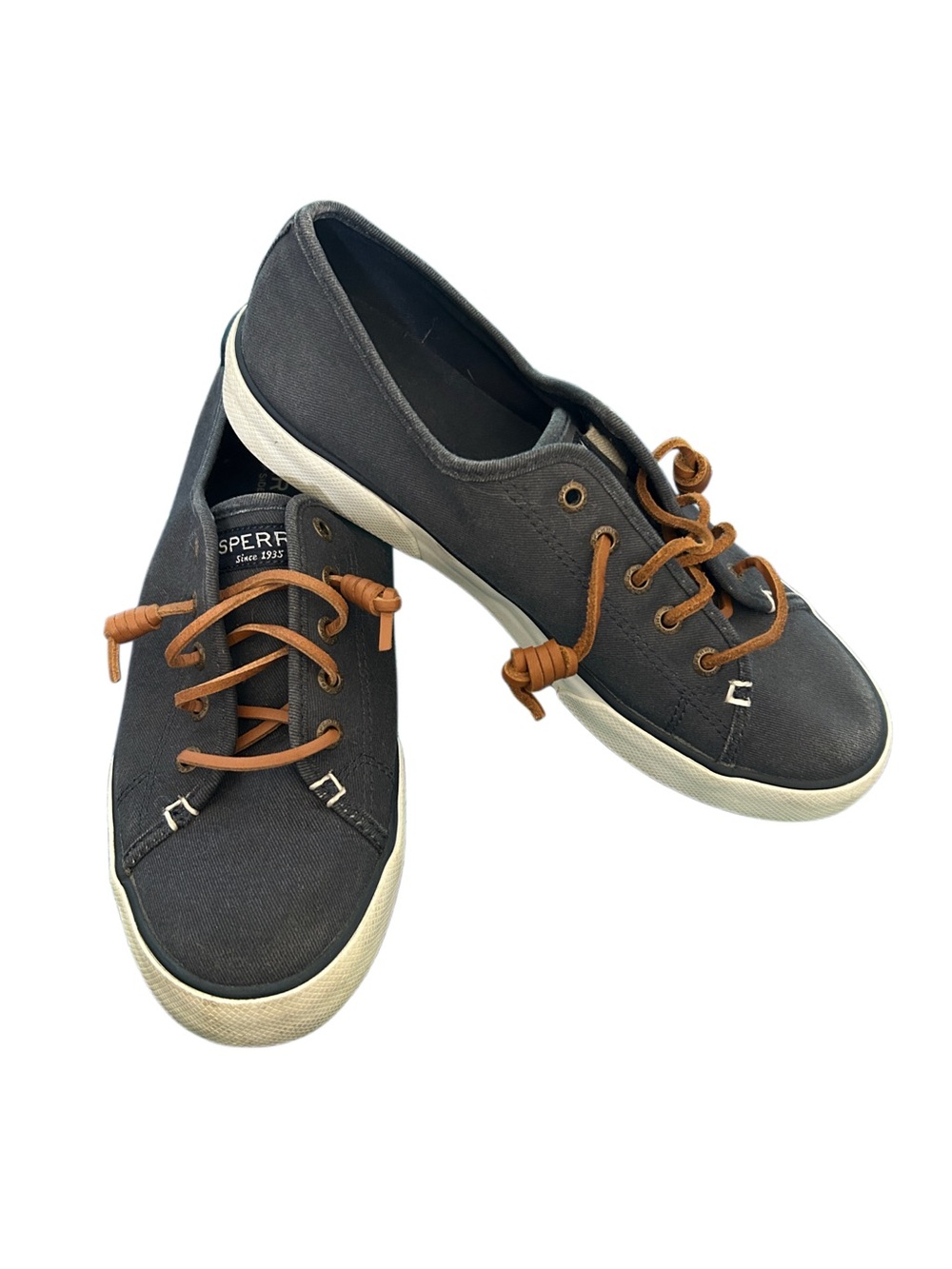 Sperry Navy Canvas Sneakers with Brown Laces - Picture 2 of 6
